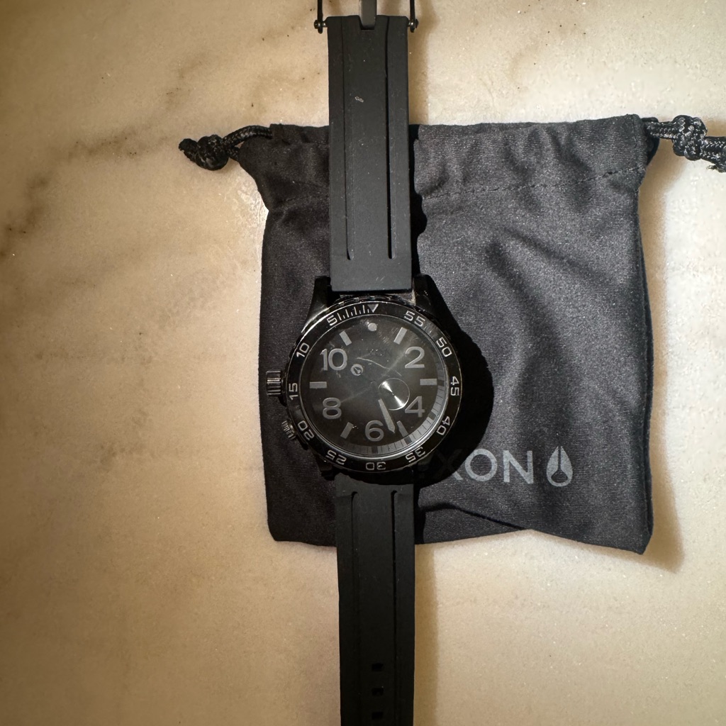 Nixon Black Stainless Case Watch With Black Rubber Strap